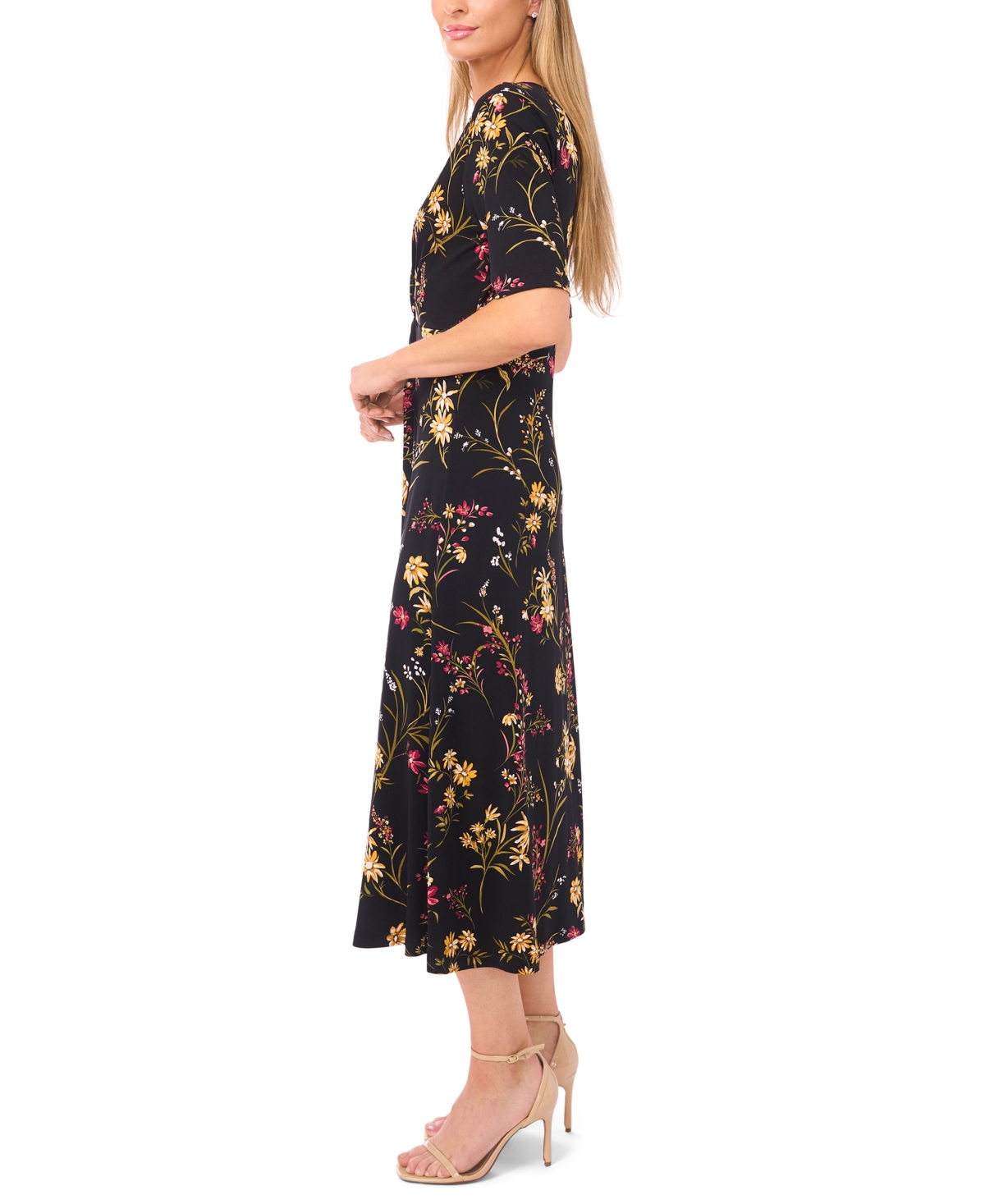 Msk Women's Twist Front Short Sleeve Midi Dress