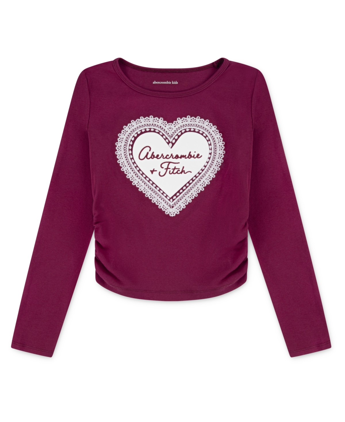 Abercrombie Kids' Girls Metallic Hearts Ruched Long-sleeve Top In Burgundy