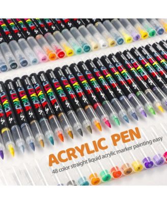 24 Vivid Colors, Acrylic Paint Markers Brush Pens Fabric Rock Painting Pen Stone Ceramic Glass Making School Art Supplies Stationery