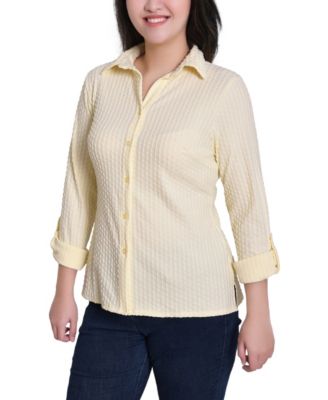 Women's Point Collar Long Sleeve Textured Knit Top