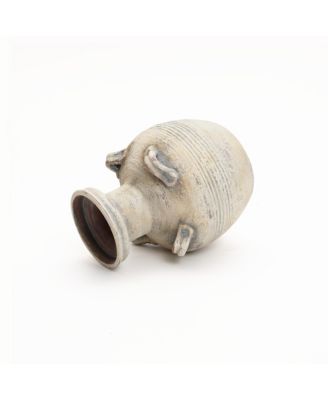 Rustic Off-White with Gray 10.2-Inch Tall Terracotta Urn Vase