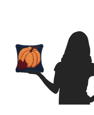 Autumn Pumpkin & Leaf Hooked Mini Accent Pillow 10"x10"