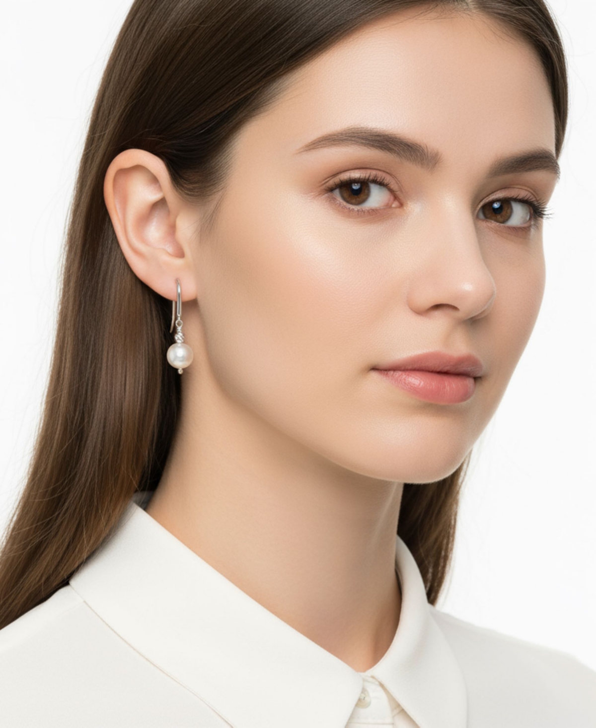 Macy's Cultured Freshwater Pearl (7-8mm) and Brilliance Beads Hook Earrings in Sterling Silver