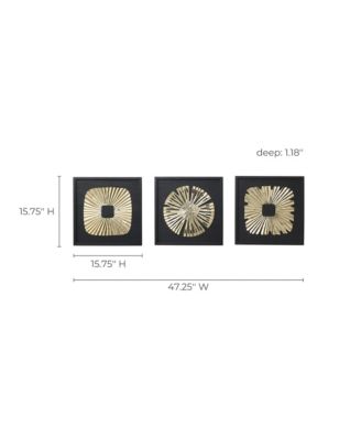 3-Piece Modern Black & Gold Abstract Metal Wall Art Set, Contemporary Home Decor