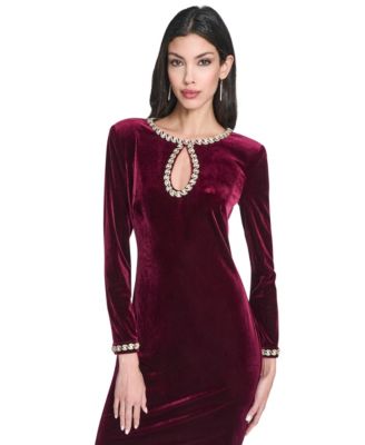 Women's Beaded Cutout Velvet Dress