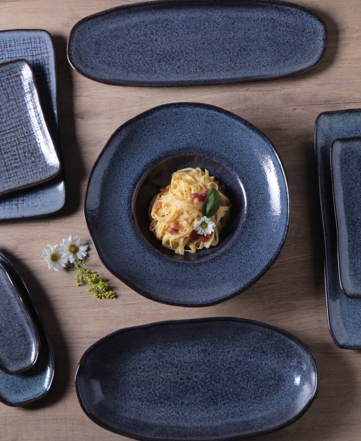 Porto Brasil 11.02" Stoneware Deep Rim Plates, Set Of 4 In Blue