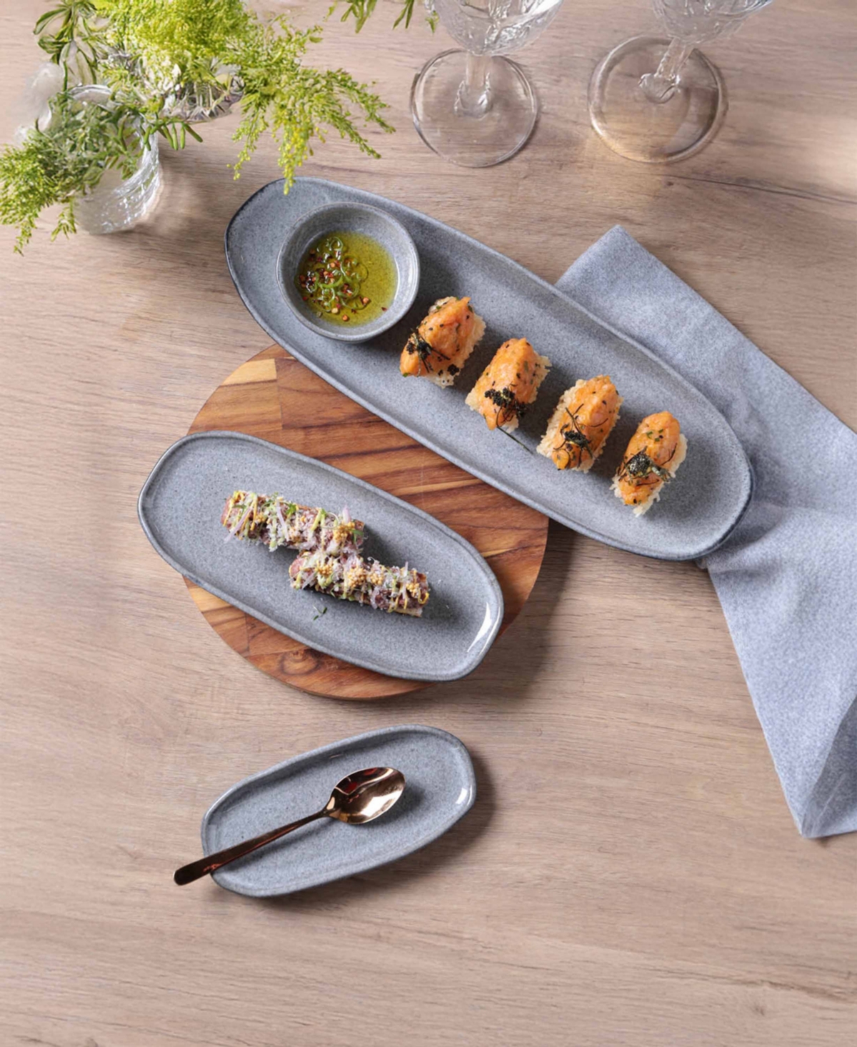 Porto Brasil Medium Shallow 9" Oval Platters, Set Of 4 In Gray