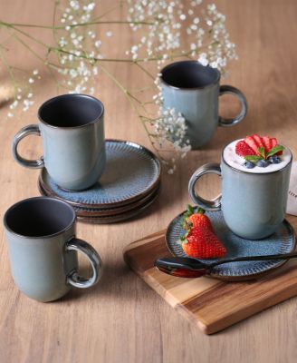 Stoneware Coup Mugs, Set of 4