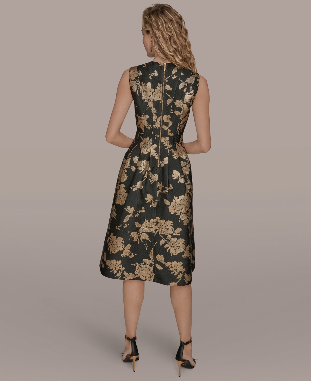 Donna Karan New York Metallic Jacquard Sleeveless Fit & Flare Dress In Multi