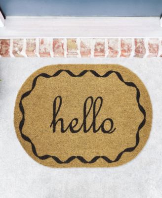Hello Oval Coir Outdoor Doormat, 18" x 30"
