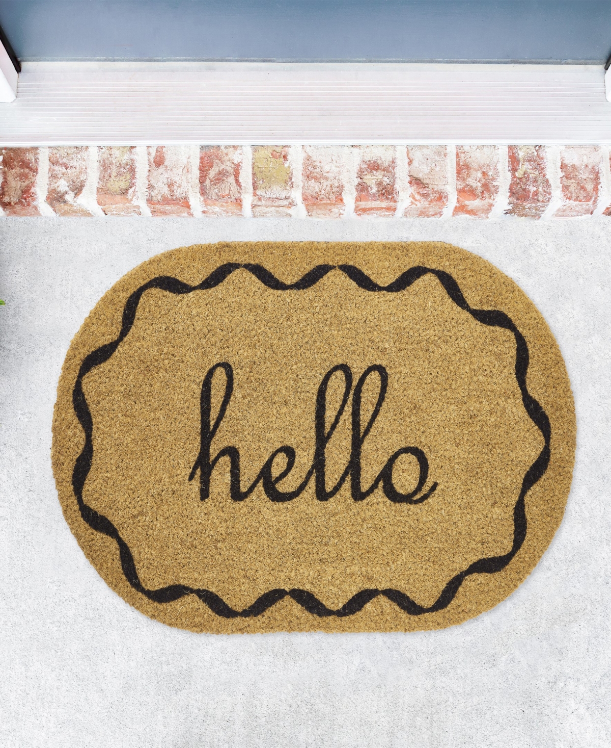 Vcny Home Hello Oval Coir Outdoor Doormat, 18" x 30"