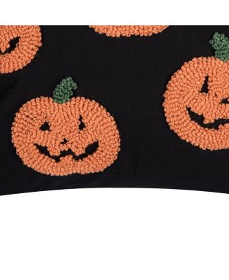 Pumpkin Party Jack O' Lanterns Hooked Halloween Accent Throw Pillow 18" x 18"