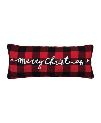 Plaid Checkered "Merry Christmas" Embroidered Cotton Blend Mini Accent Pillow 9" x 22"