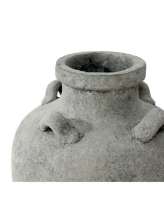 Rustic Antiqued Gray 15-Inch Tall Round Terracotta Urn Vase