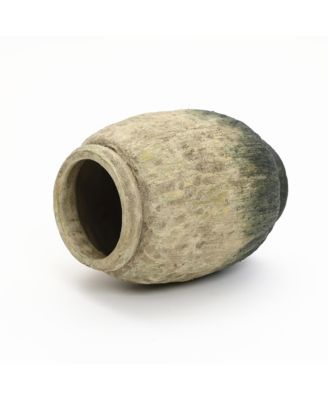 Old-World Brown with Green Bottom 10-Inch Tall Round Terracotta Vase