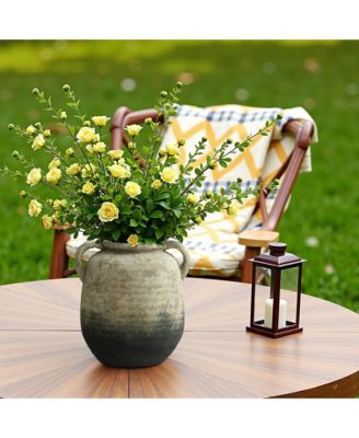 Old-World Brown with Green Bottom 9.8-Inch Tall Round Terracotta Vase with Handles