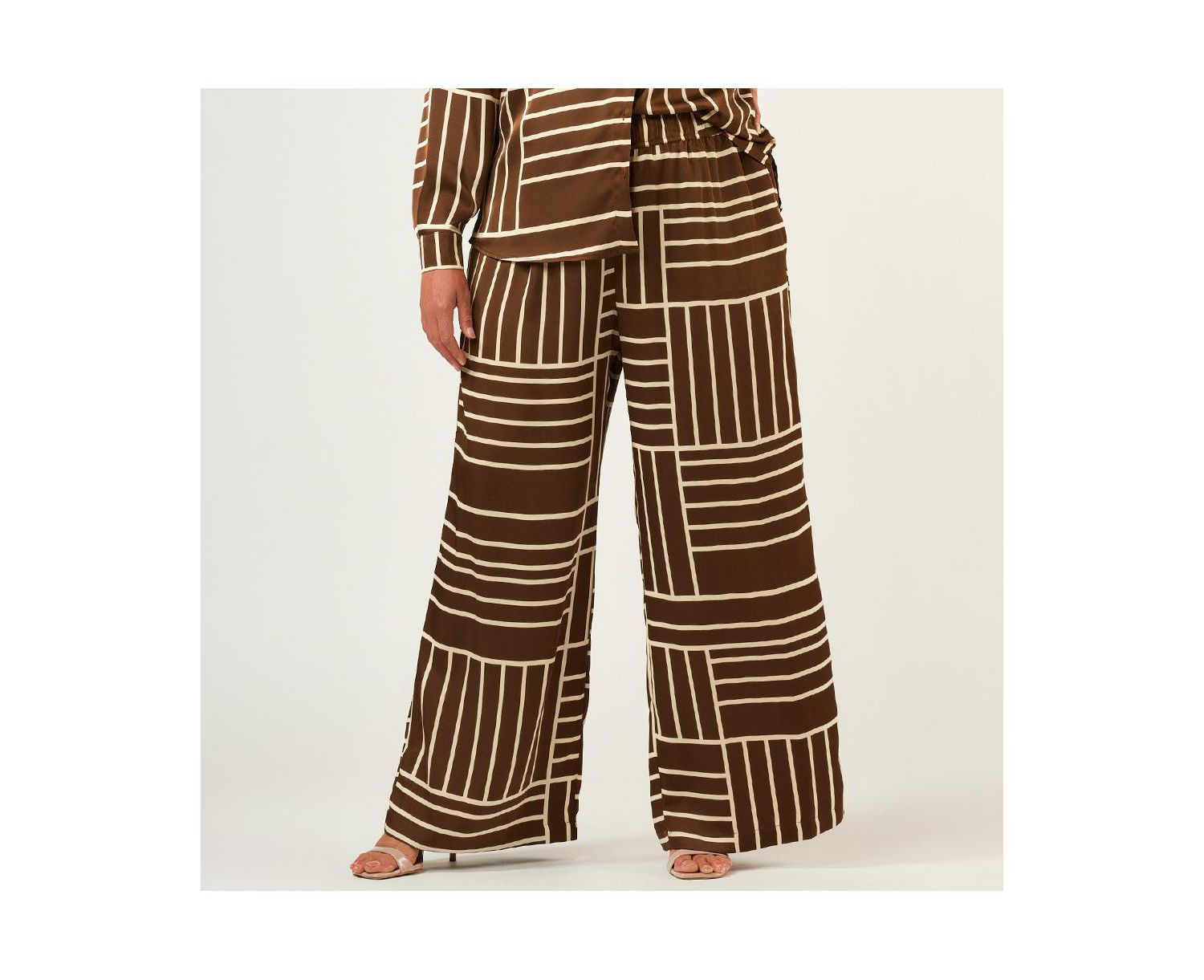 Josie Geometric Wide-Leg Elasticated Satin Pant