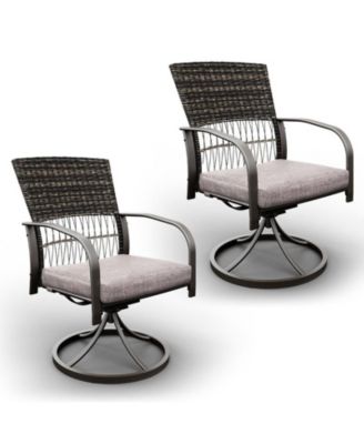 Green Rattan Swivel Patio Dining Chair Set of 2