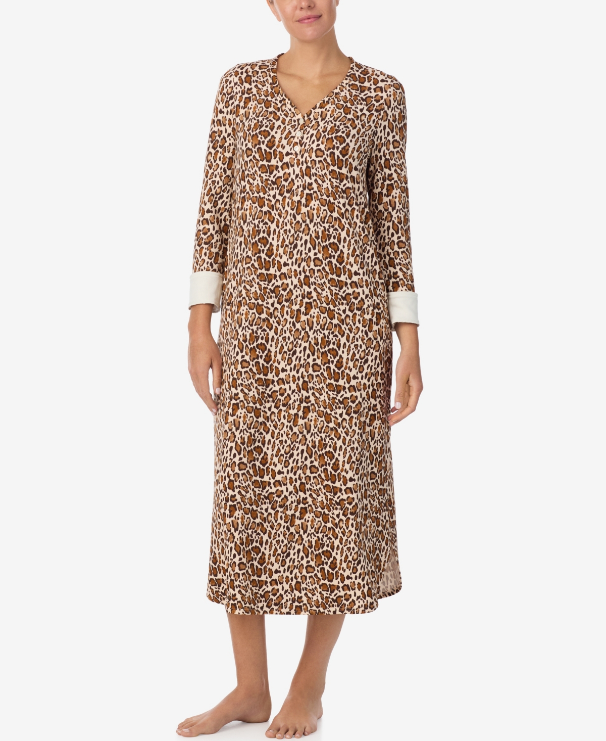 Ellen Tracy Women's Printed V-neck Long Gown With Socks In Brown