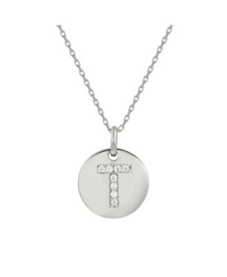 Suzy Levian Sterling Silver Cubic Zirconia Letter Initial Disc Pendant - R