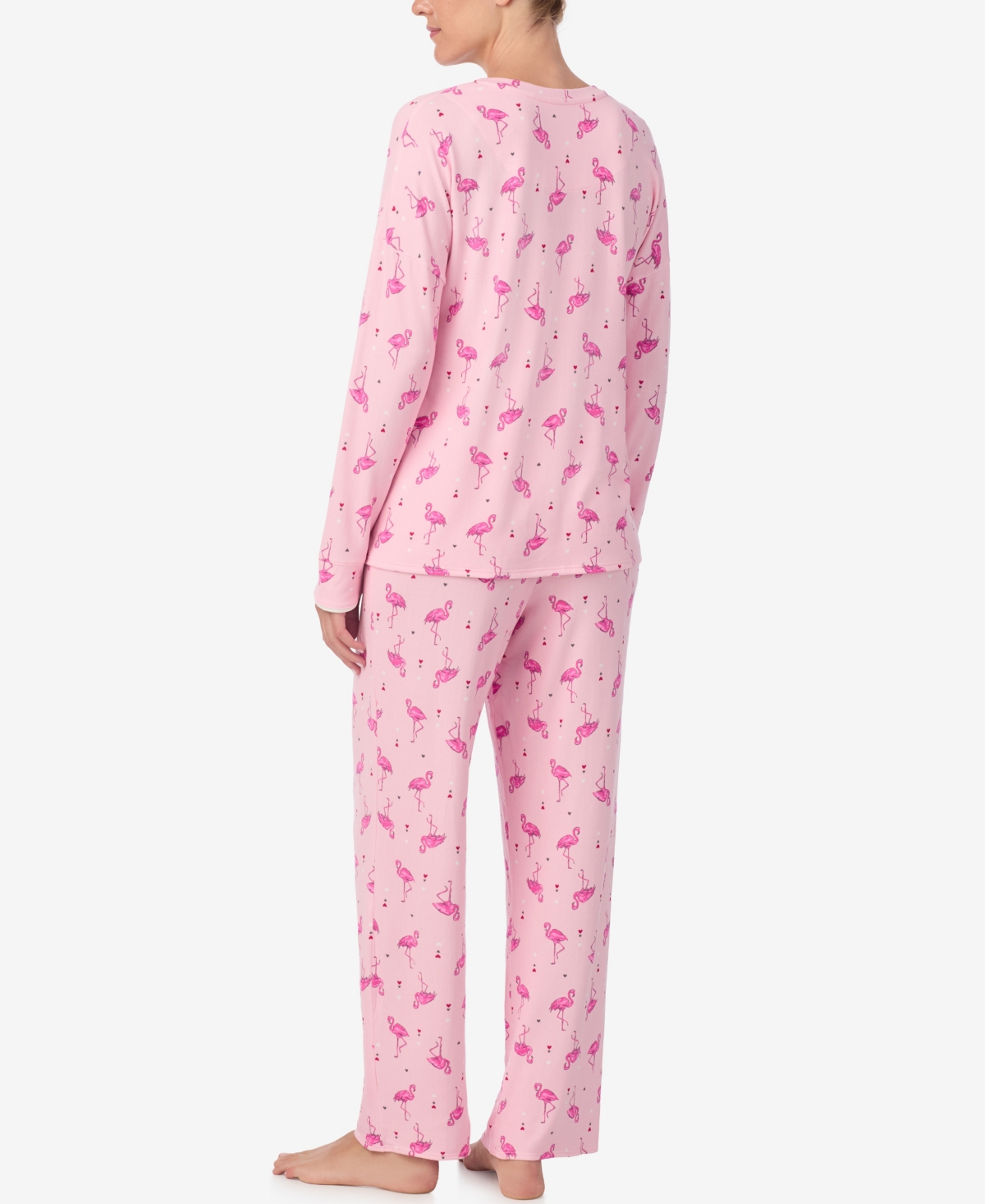 Ellen Tracy Women's Printed Round Neck Top And Pants Pajama Set In Pink