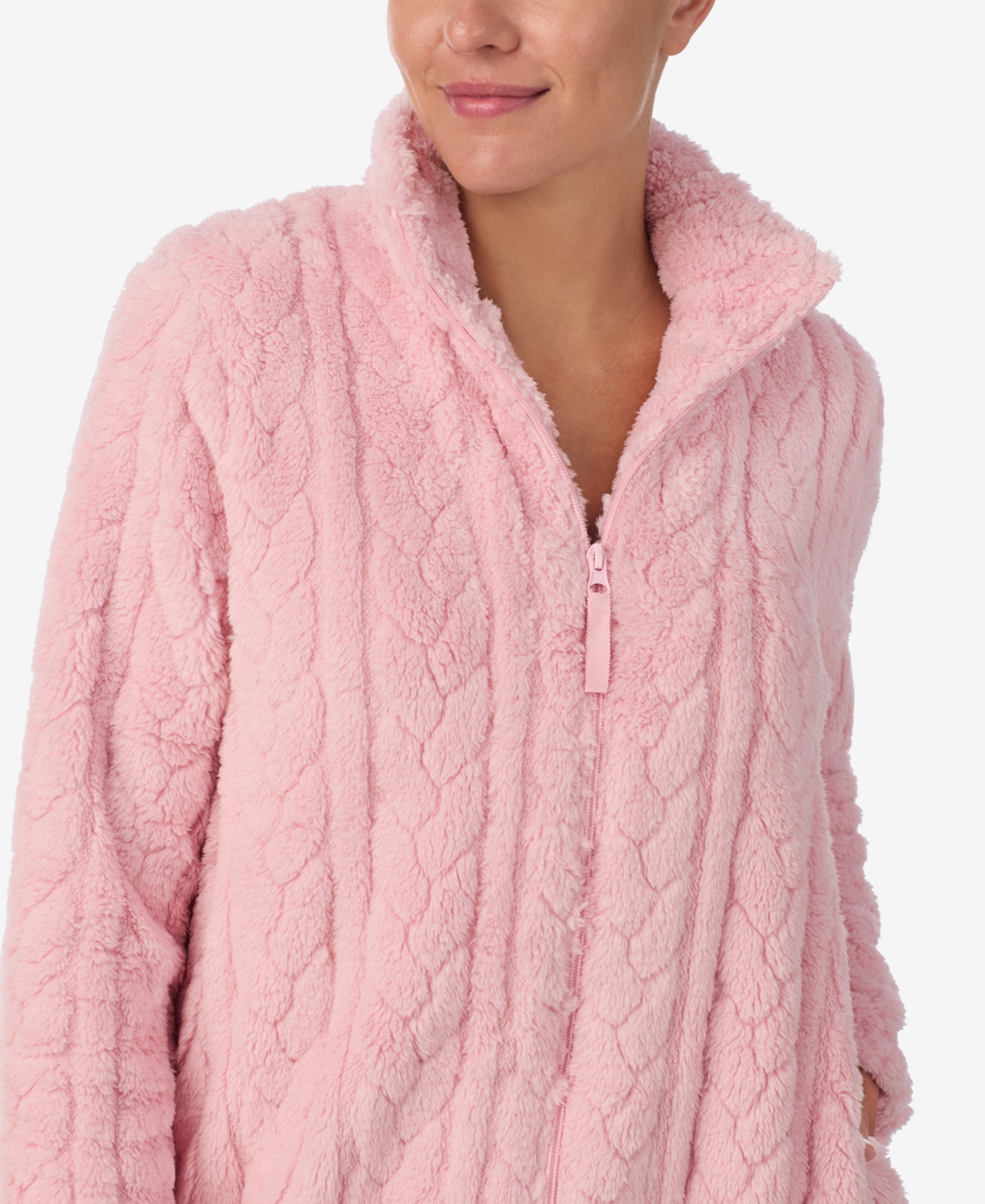 Ellen Tracy Women's Textured Long Sleeve Robe In Pink