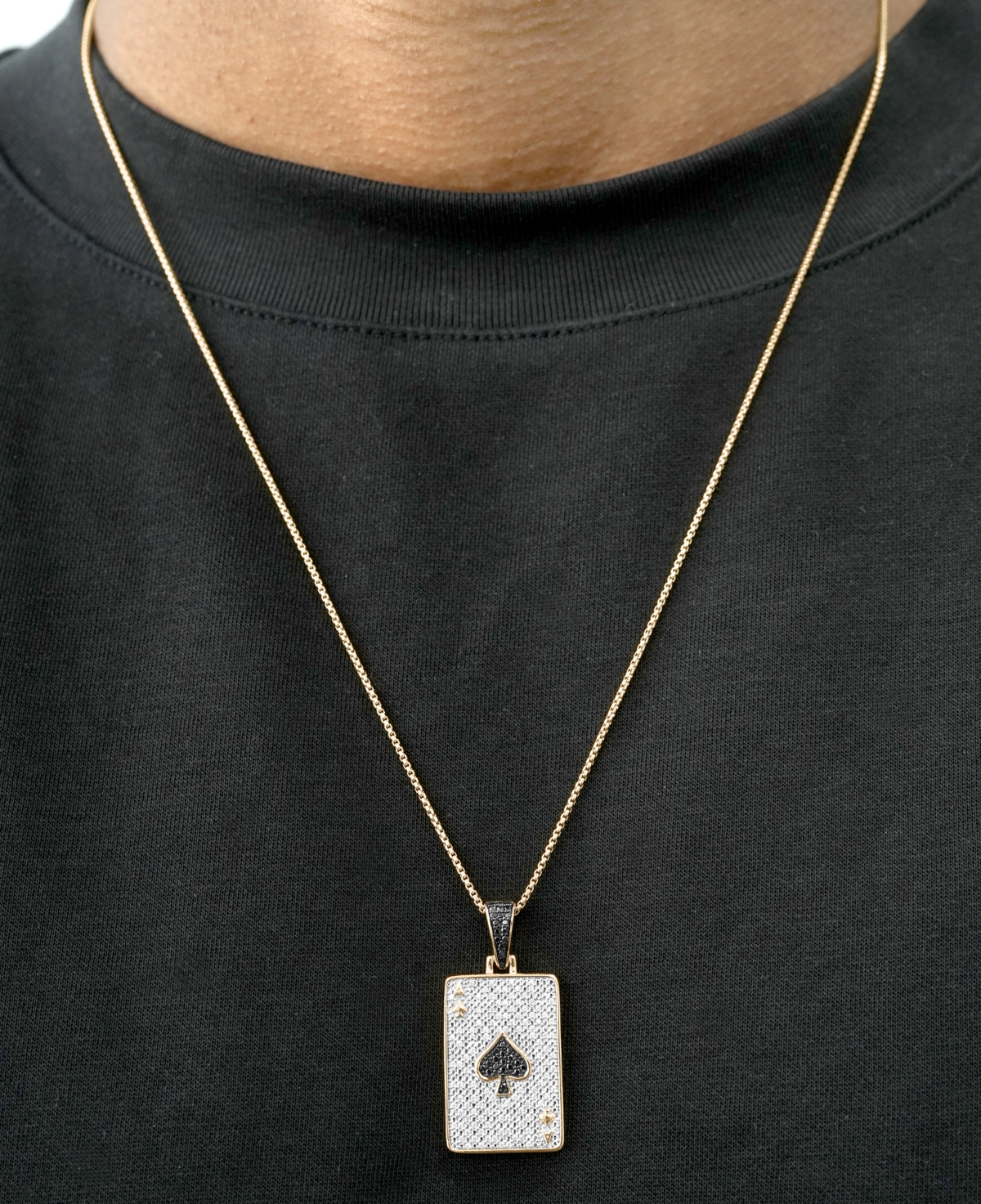 Macy's Men's Poker Diamond Pendant Necklace (1/2 ct. t.w.) in 14K Gold Plated Over Sterling Silver