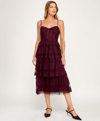 Juniors' Sleeveless Lace 3-Tiered Dress