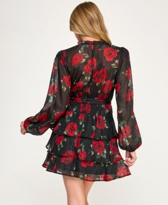 Juniors' Long Sleeve Mock Neck Dress