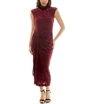 Taylor - Women's Shirred Mock Neck Midi Dress