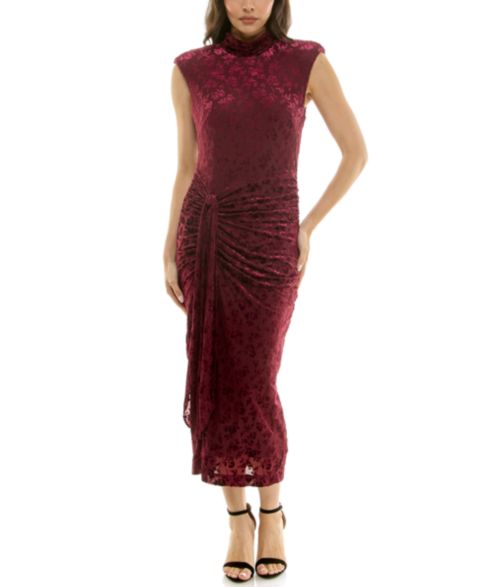 Женское платье Taylor Shirred Mock Neck Midi, цвет: Бордово-красный