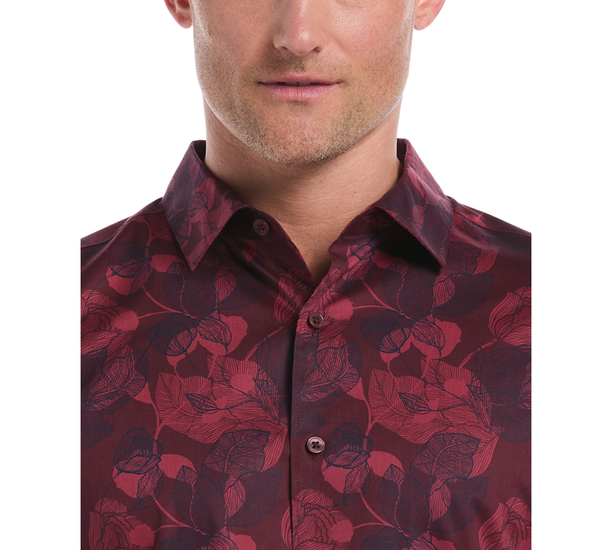 Cubavera Men's Long Sleeves Floral Print Shirt In Burgundy