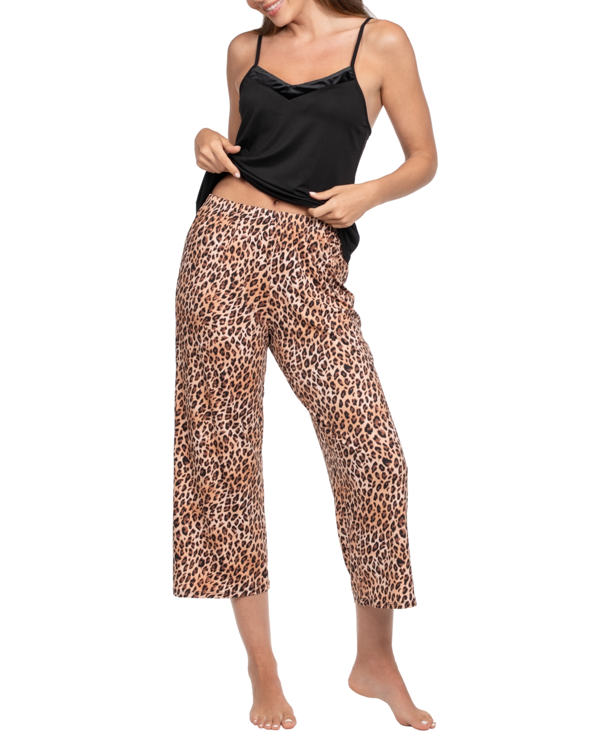 Linea Donatella Women's 3-piece Sleeveless Cami Top, Pants And Wrapper Pajama Set In Animal Print