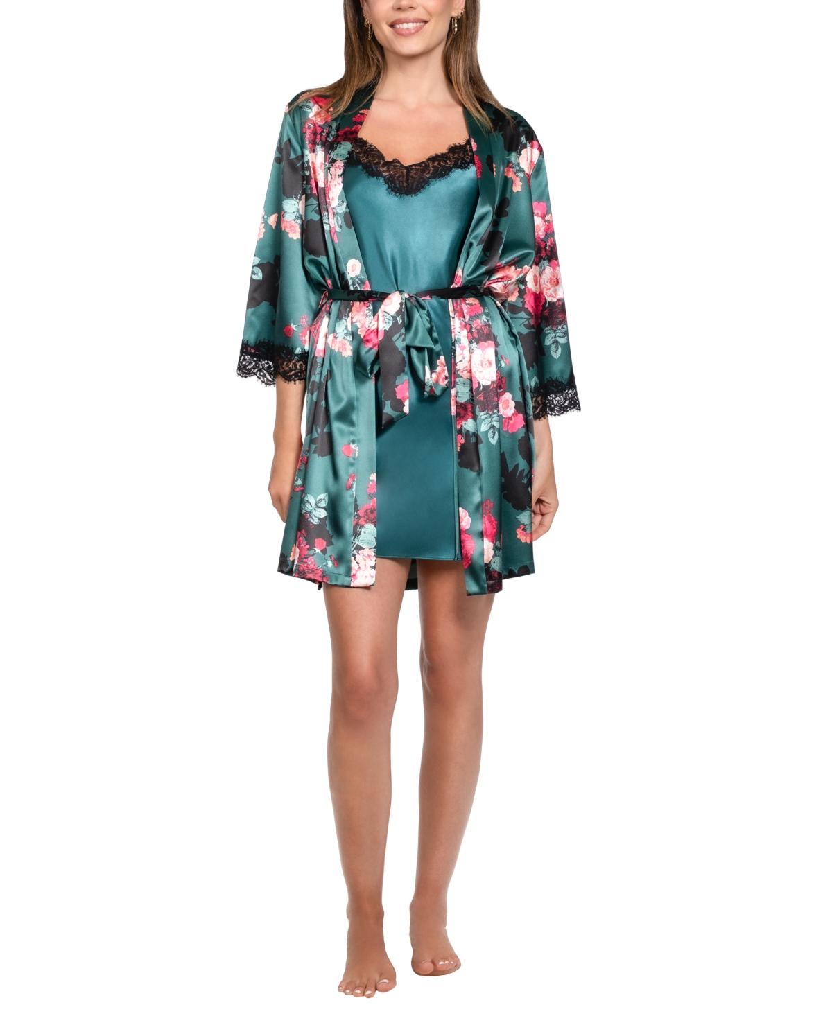 Linea Donatella Women's 2-piece Estrella Sleeveless Chemise And Wrapper Set In Green