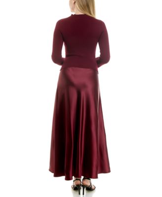 Women's Satin Twofer A-Line Sweater Dress
