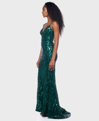 Juniors' Sequin-Pattern Lace-Up V-Neck Gown, Created for Macy's