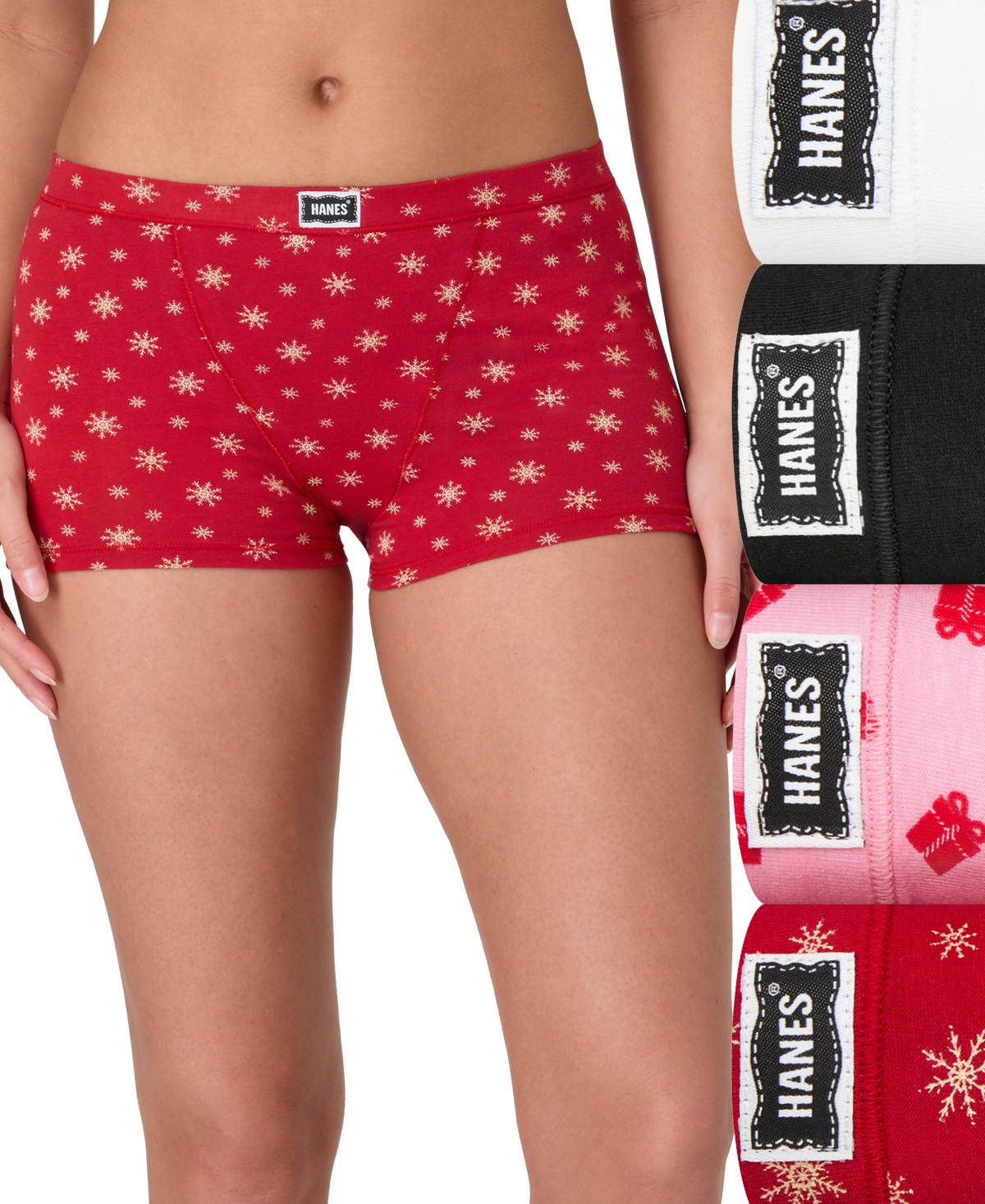 Hanes Women's 4-piece Boxer Brief Underwear Assorted Bonus Pack In Red