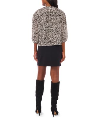 Women's Printed 3/4-Sleeve Crewneck Flowy Blouse