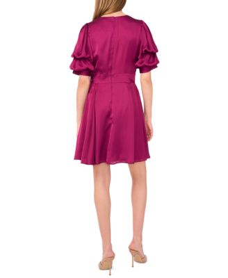 Women's V-Neck Tiered Bubble Puff Sleeve Mini Dress