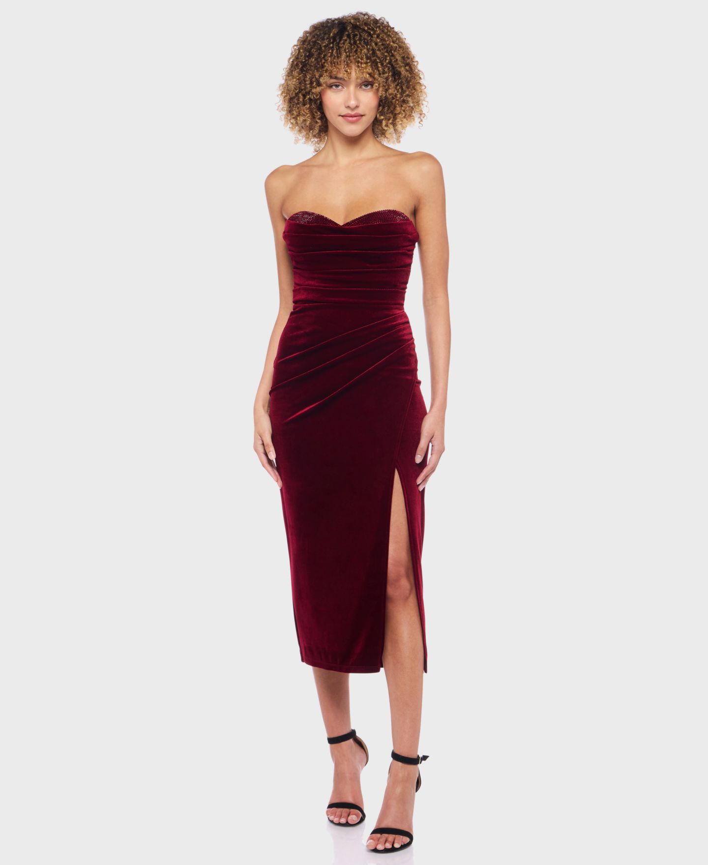 Женское платье Alex & Sophia Junior's Velvet Strapless Sweetheart Neck, цвет: Винный — фото 1