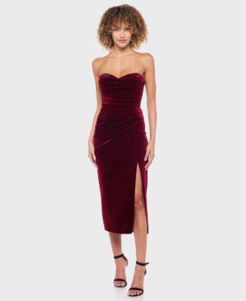 Женское платье Alex & Sophia Junior's Velvet Strapless Sweetheart Neck, цвет: Винный
