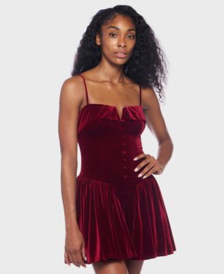 Junior's Spaghetti Strap V-Neck Button Down Dress