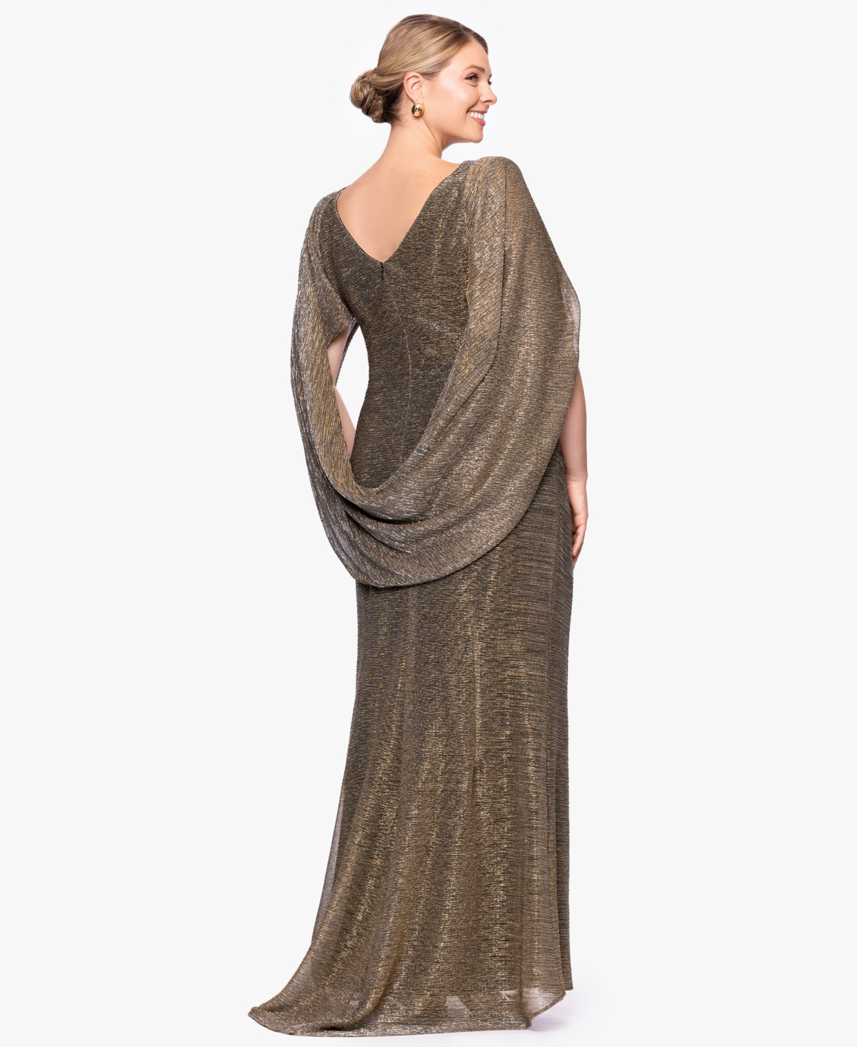 Betsy & Adam Plus Size Long Metallic Crinkle Sheath Dress In Brown
