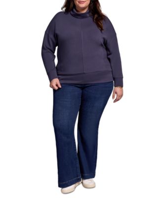 Plus Size Techno Lux Drop Shoulder Funnel Neck Knit Top