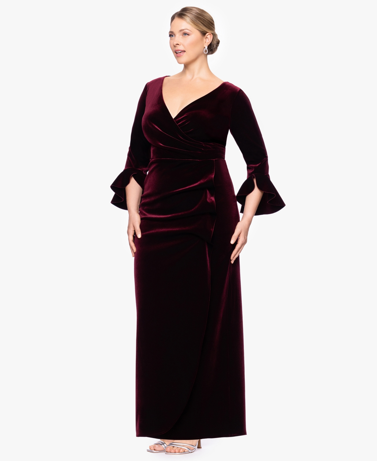 Betsy & Adam Plus Size Sheath Long Sleeves Dress In Multi