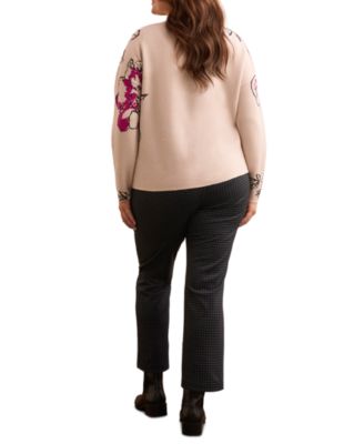 Plus Size Knit Jacquard Funnel Neck Sweater