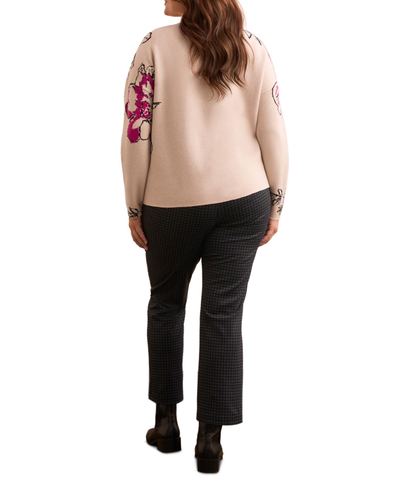 Plus Size Knit Jacquard Funnel Neck Sweater