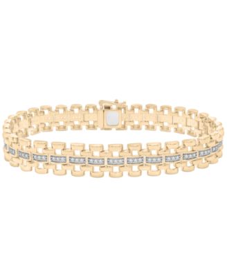 Macy's - Men's Diamond (1 ct. t.w.) Link Bracelet in 14K Gold-Plated Sterling Silver