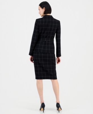 Women's Windowpane-Print Skirt Suit Set