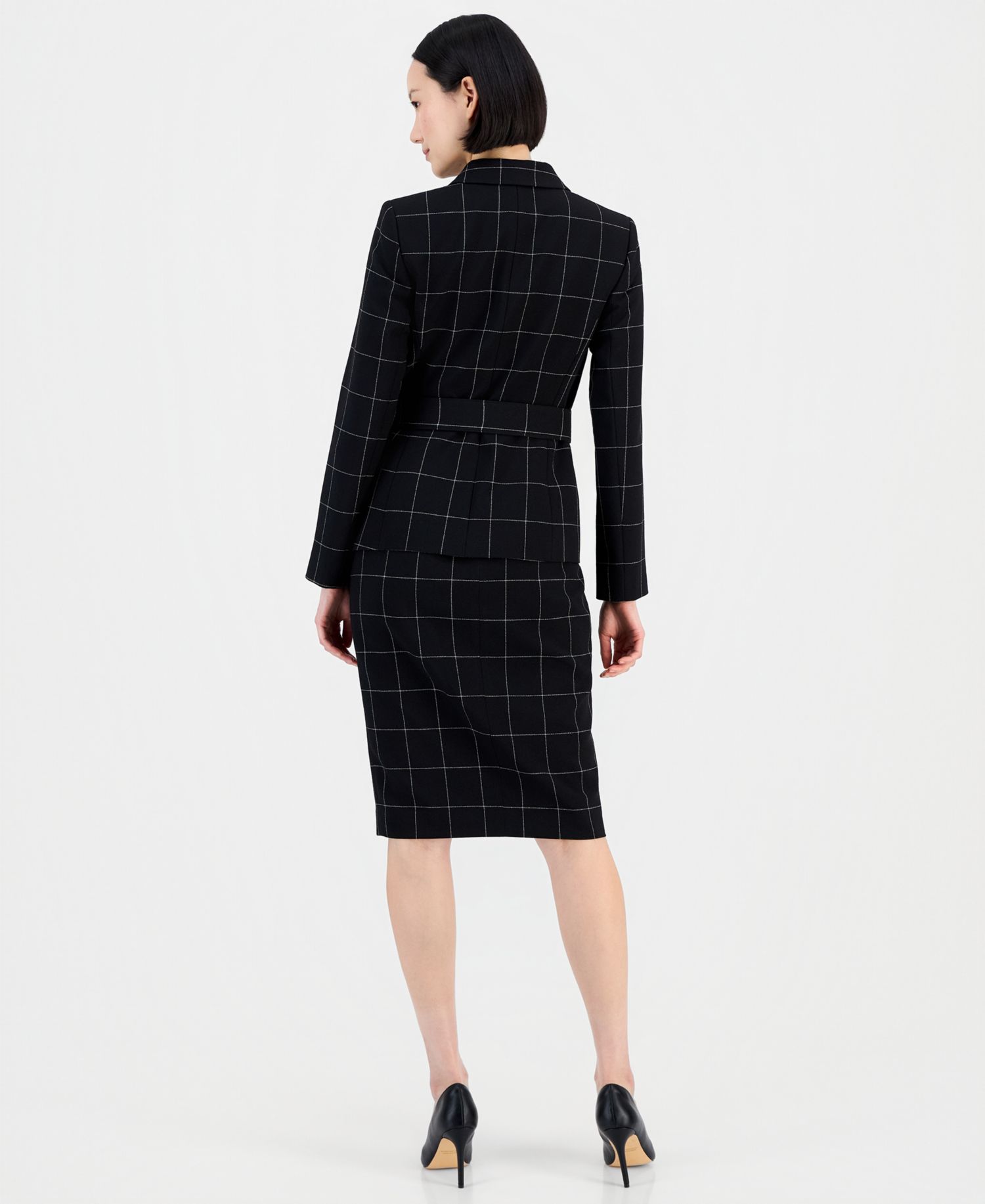 Women's Windowpane-Print Skirt Suit Set